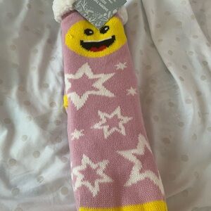 Sherpa Emoji Star Socks - Pink and Yellow
